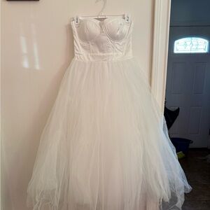 Fashion Nova Off-White Tulle Midi Dress